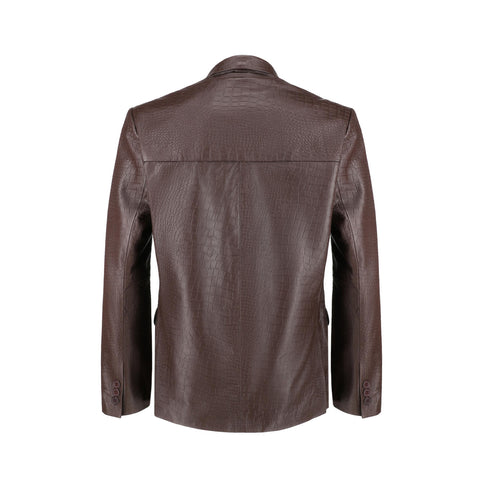 Men's Croco Printed Brown Leather Blazer