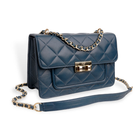 Flora Quilted Crossbody Leather Bag - Blue