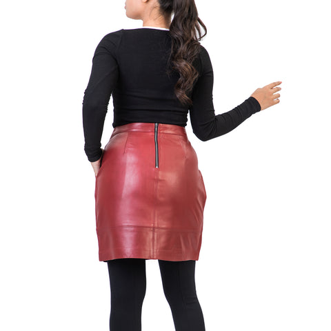 A-line High Waisted Womens Real Leather Pencil Skirt