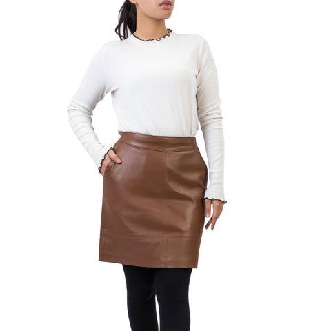 A-line High Waisted Womens Real Leather Pencil Skirt