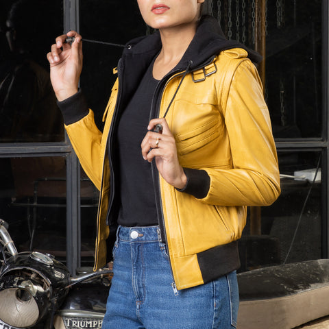 Womens Removable Hooded Leather Jacket