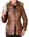 Women's Leather Puffer Jacket