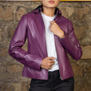 silk purple leather jacket 