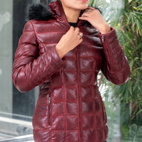 Women's Leather Puffer Jacket