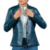 Mandarin Collar Genuine Leather Womens Coat