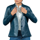Mandarin Collar Genuine Leather Womens Coat