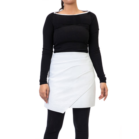 Pleated Ruched Wrap High Waisted Womens Real Leather Skirt