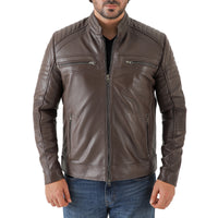 Jild Men's Cafe Racer Biker Leather Jacket