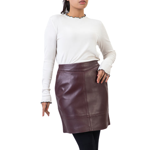 A-line High Waisted Womens Real Leather Pencil Skirt