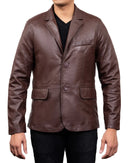 Men's 2-Buttons Lambskin Brown Leather Blazer