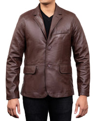 Men's 2-Buttons Lambskin Brown Leather Blazer