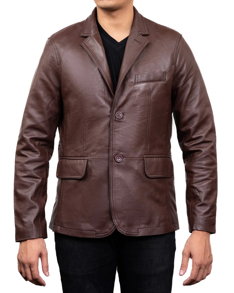 Men's 2-Buttons Lambskin Brown Leather Blazer