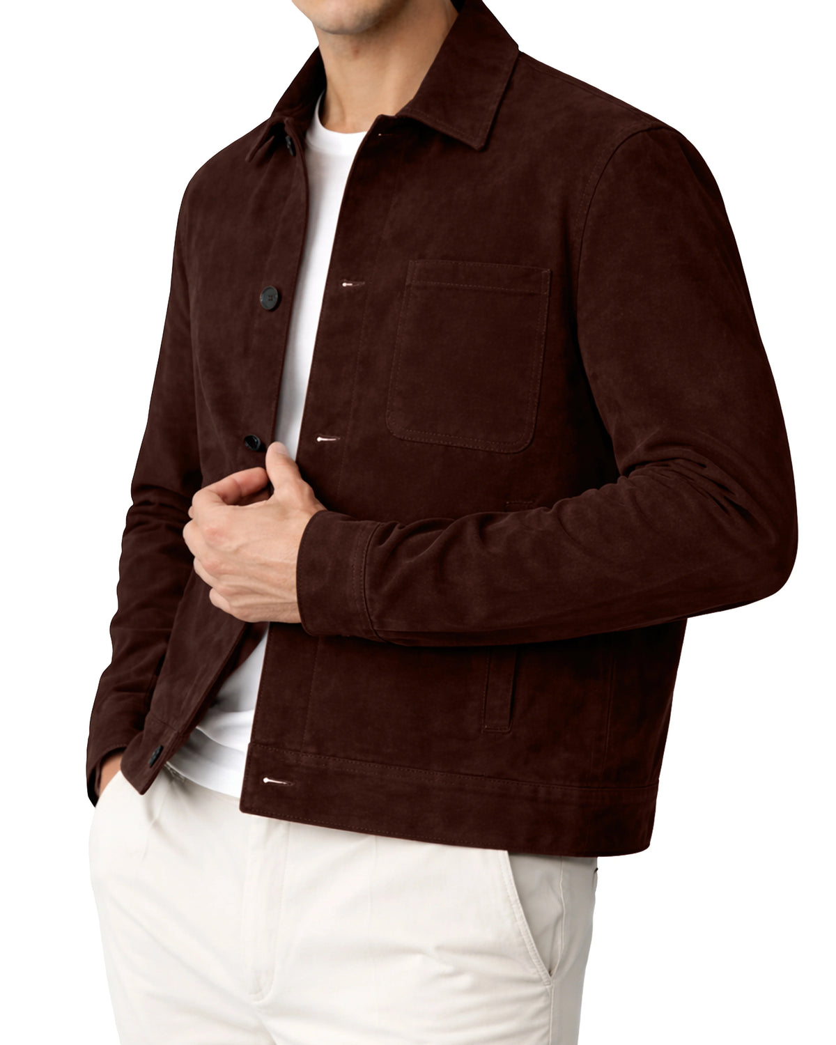 Suede Leather Button Up Relaxed Shirt