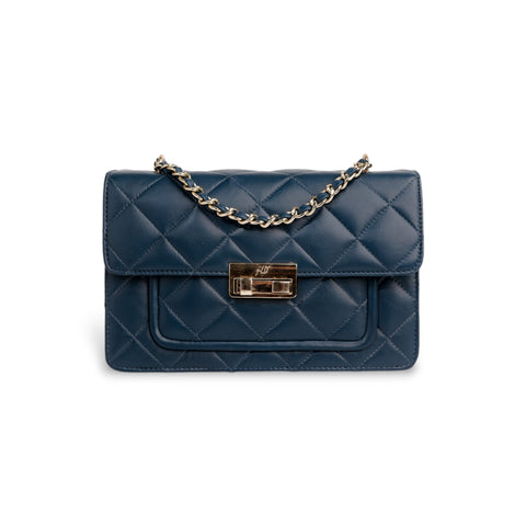 Flora Quilted Crossbody Leather Bag - Blue