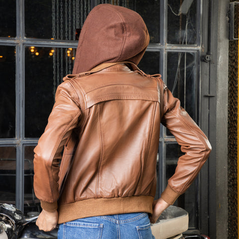 Womens Removable Hooded Leather Jacket