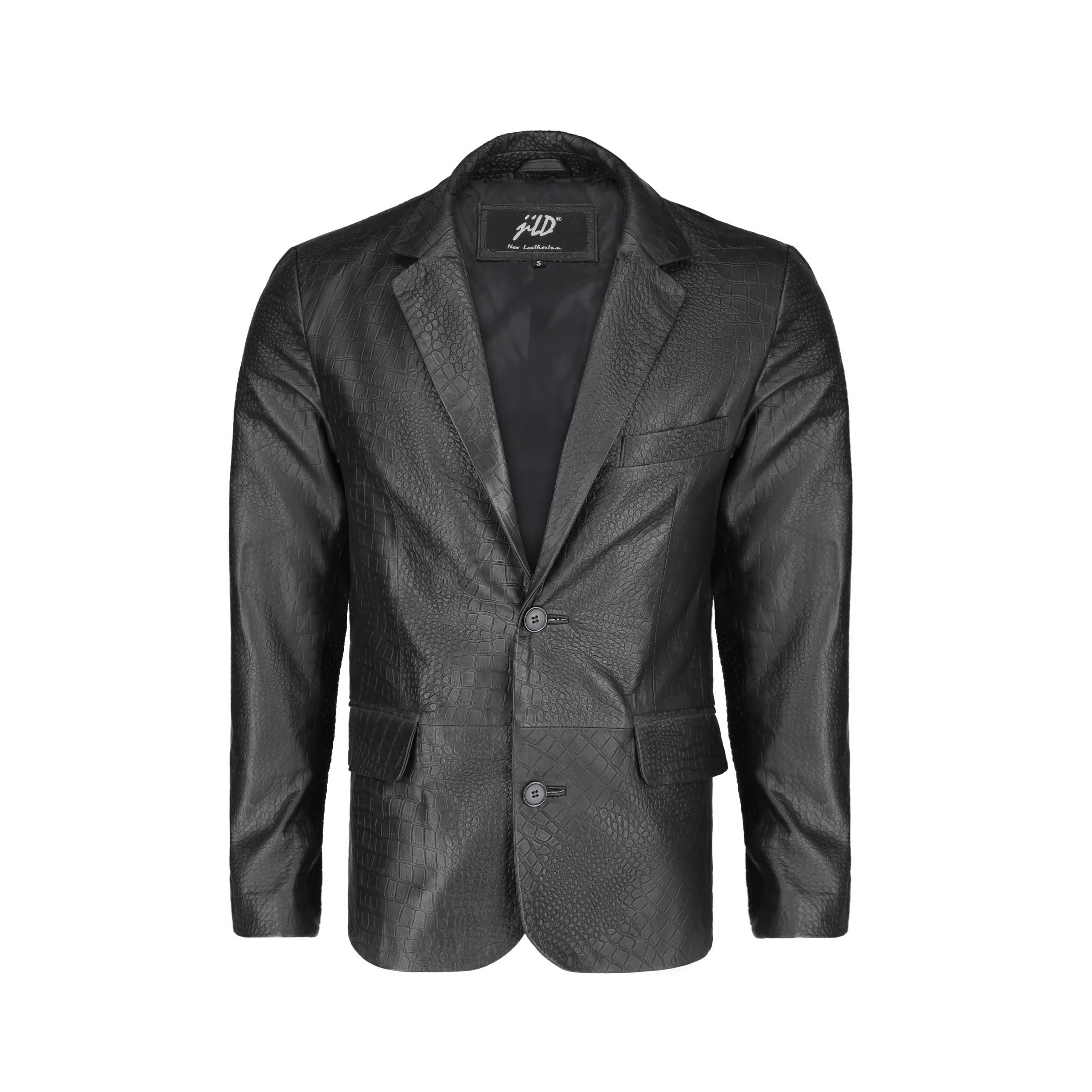 Men's Croco Printed Black Leather Blazer