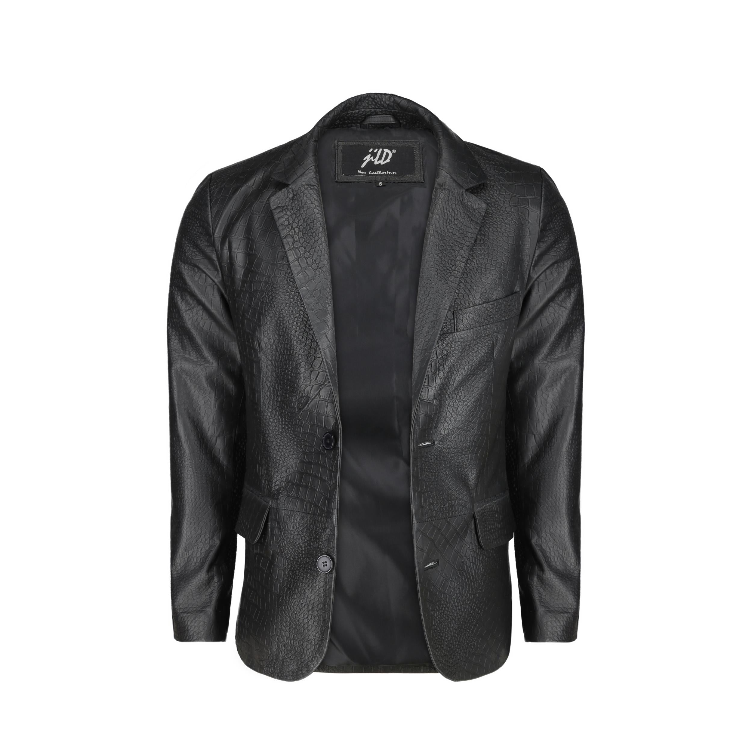 Men's Croco Printed Black Leather Blazer