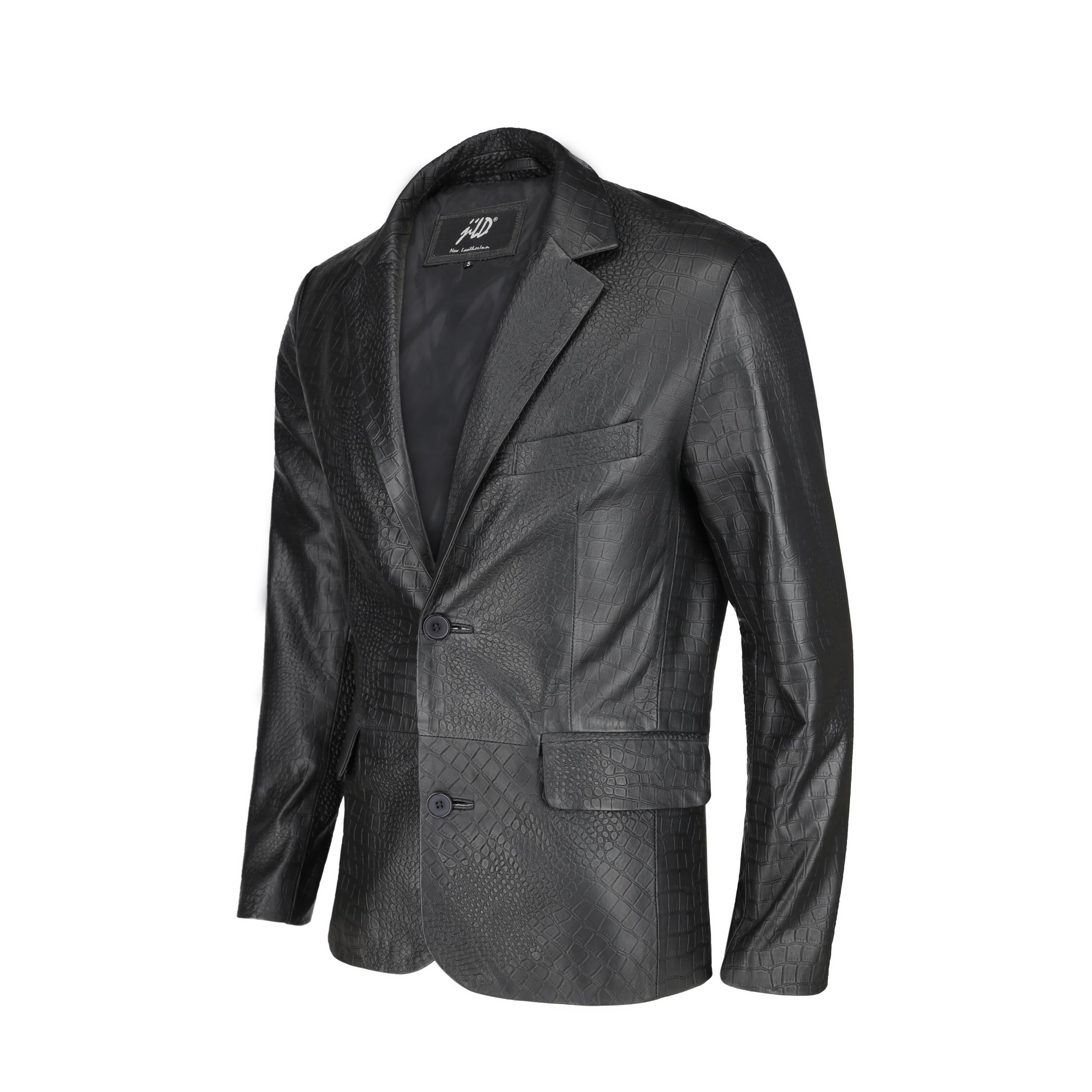 Men's Croco Printed Black Leather Blazer