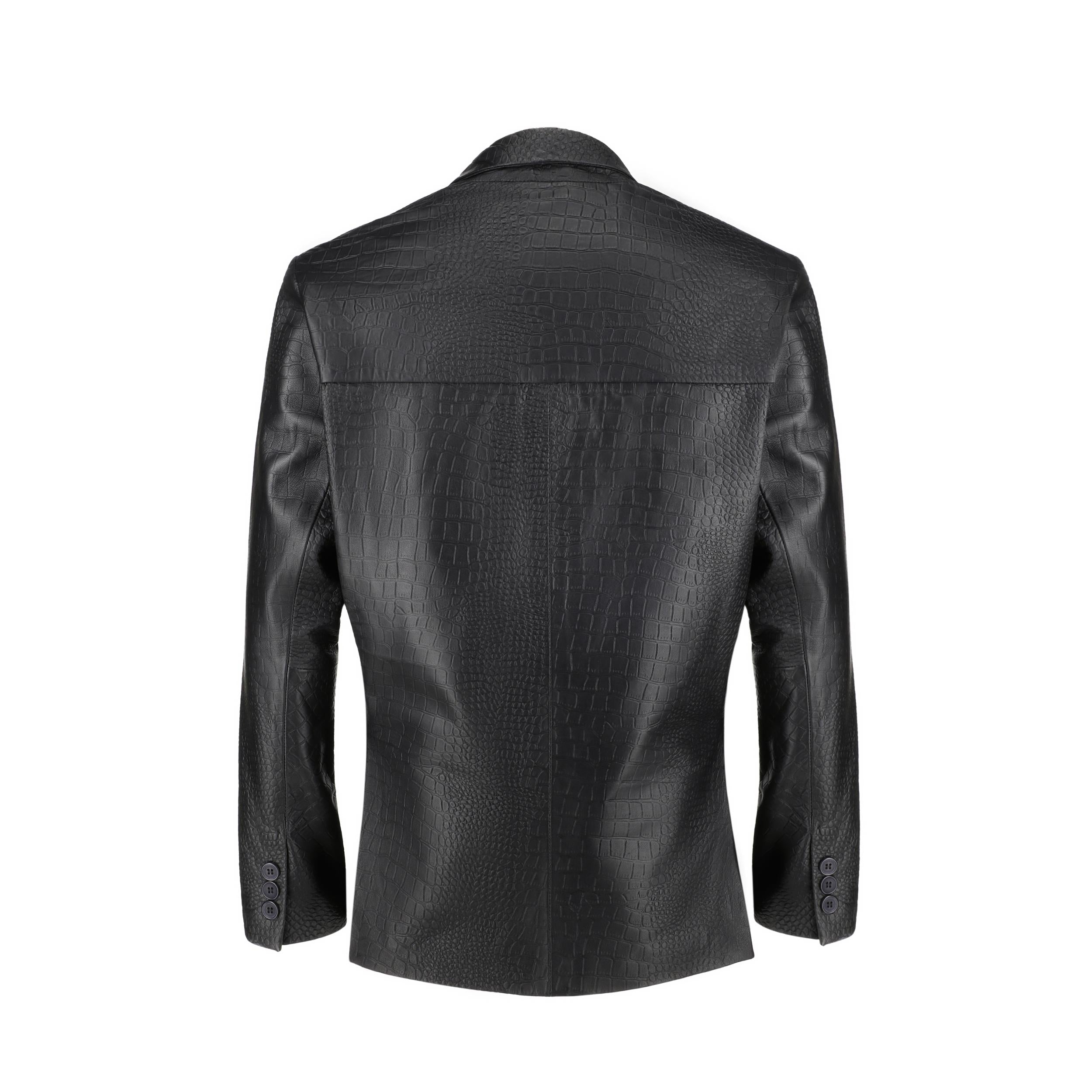 Men's Croco Printed Black Leather Blazer