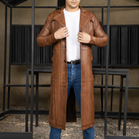 Jild Vintage Classic Leather Trench Coat Men