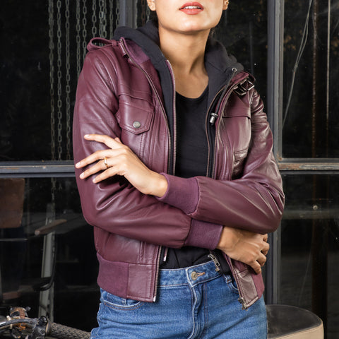 Womens Removable Hooded Leather Jacket