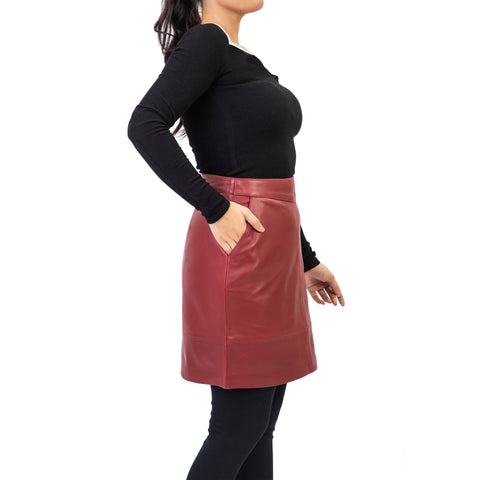 A-line High Waisted Womens Real Leather Pencil Skirt