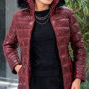 Women's Leather Puffer Jacket
