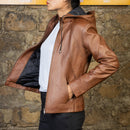 brown jacket without hood 