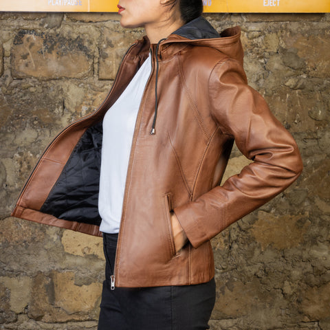 Jenny Hooded Womens Leather Jacket