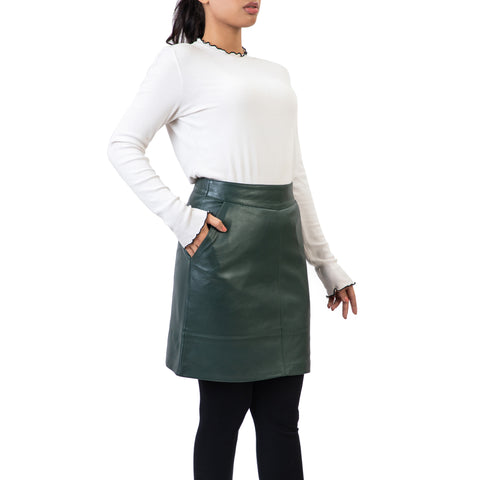 A-line High Waisted Womens Real Leather Pencil Skirt