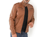 Men’s Waxed Leather Biker Jacket – Vintage Style with Shoulder Epaulettes