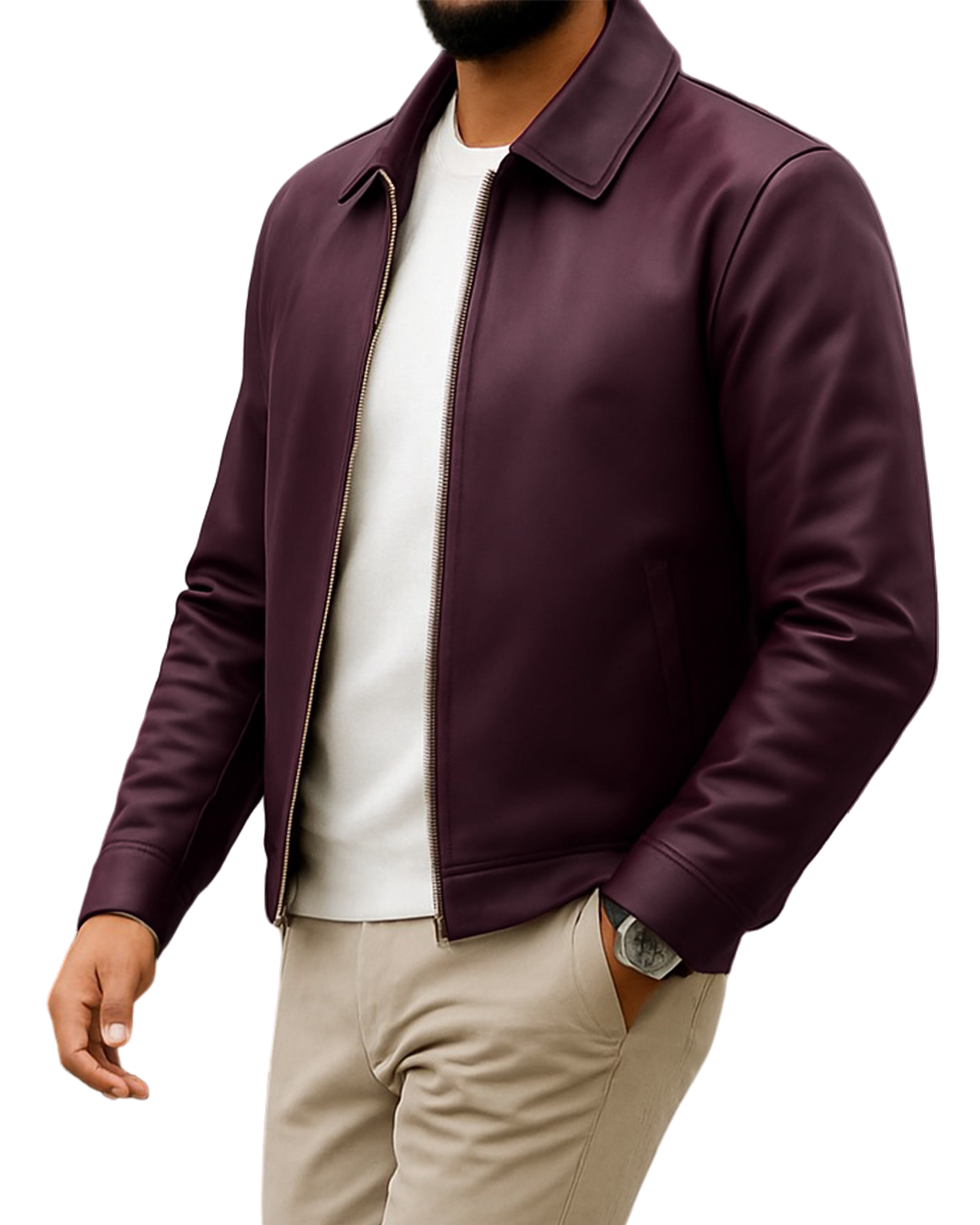 mens dress leather jacket Deep Burgundy Full-Grain Leather Harrington Jacket | Harmain Leathers
