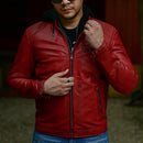 Jild Casual Hooded Vintage Leather Jacket Men with Removable Hood