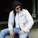 Jild Casual Hooded Vintage Leather Jacket Men with Removable Hood
