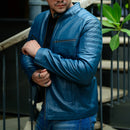 Cafe Racer Leather Jacket for Men – Classic Navy Blue

