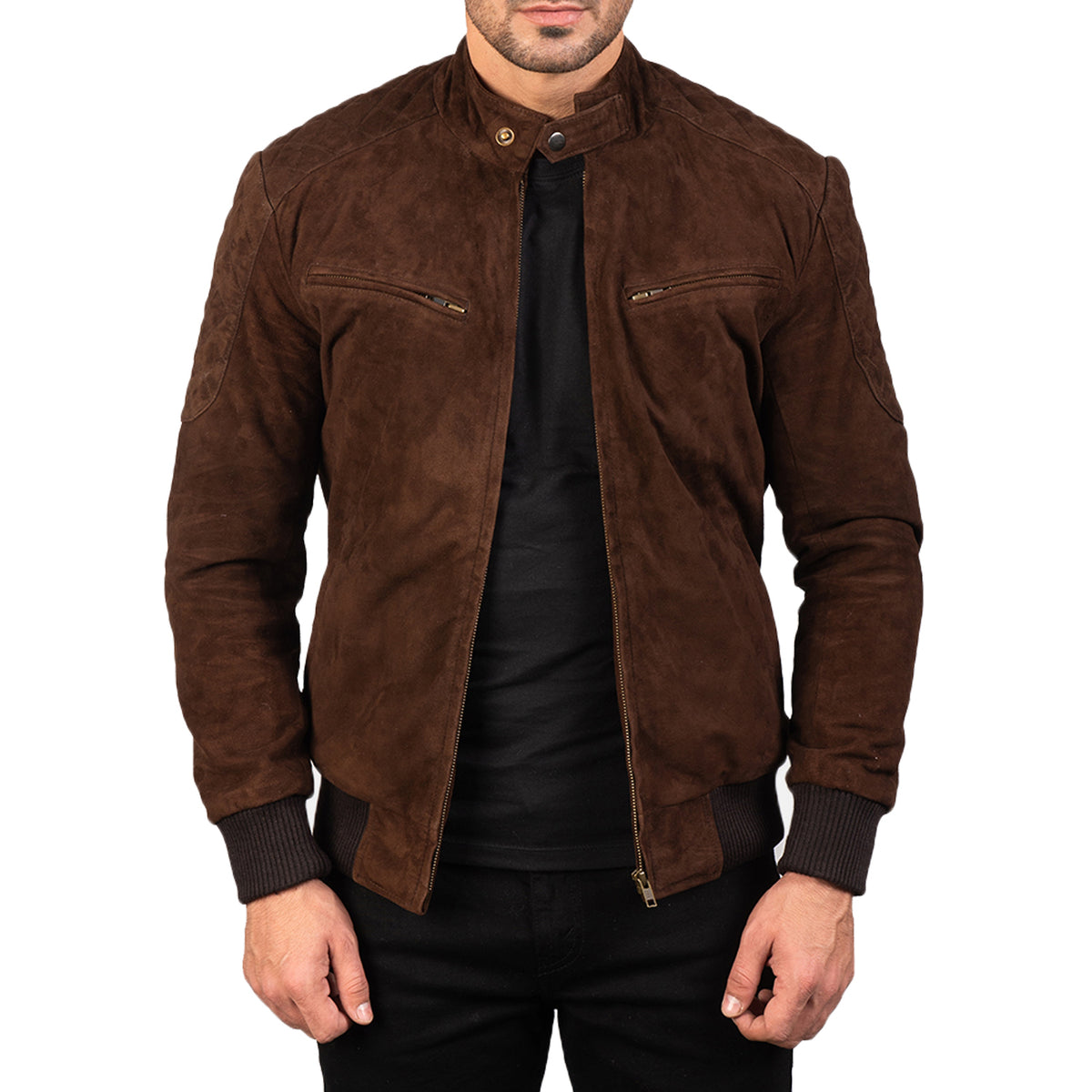 Mens Brown Suede Bomber Jackets