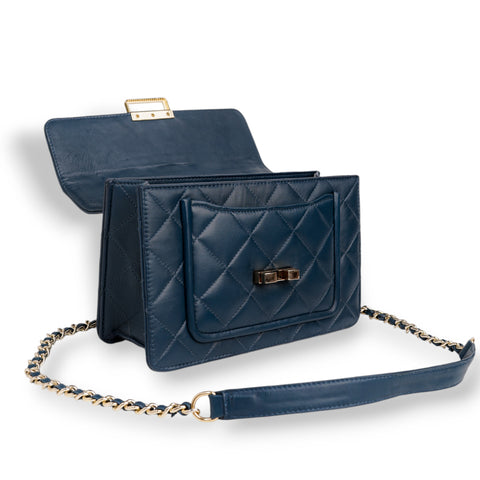 Flora Quilted Crossbody Leather Bag - Blue