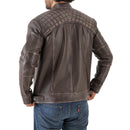 Men’s Vintage Brown Diamond Lambskin Waxed Leather Biker Jacket