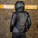 dark black smooth jacket with hood 