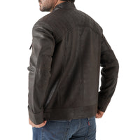 Men’s Vintage Brown Diamond Lambskin Waxed Leather Biker Jacket