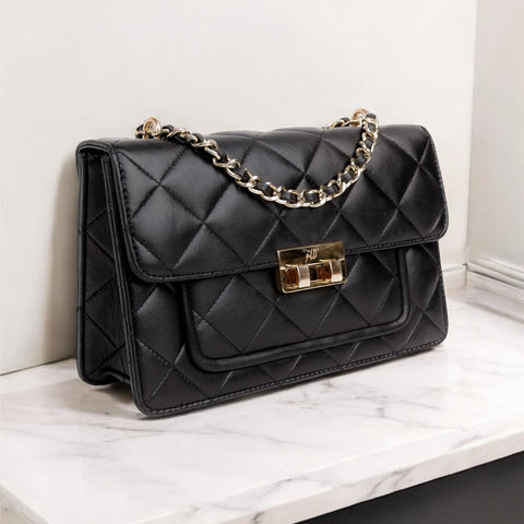 Flora Quilted Crossbody Leather Bag - Black