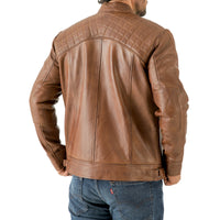 Men’s Vintage Brown Diamond Lambskin Waxed Leather Biker Jacket