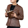 Mandarin Collar Genuine Leather Womens Coat
