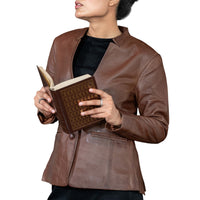 Mandarin Collar Genuine Leather Womens Coat