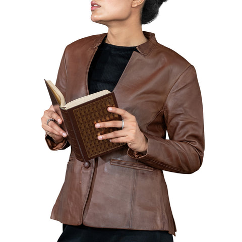 Mandarin Collar Genuine Leather Womens Coat