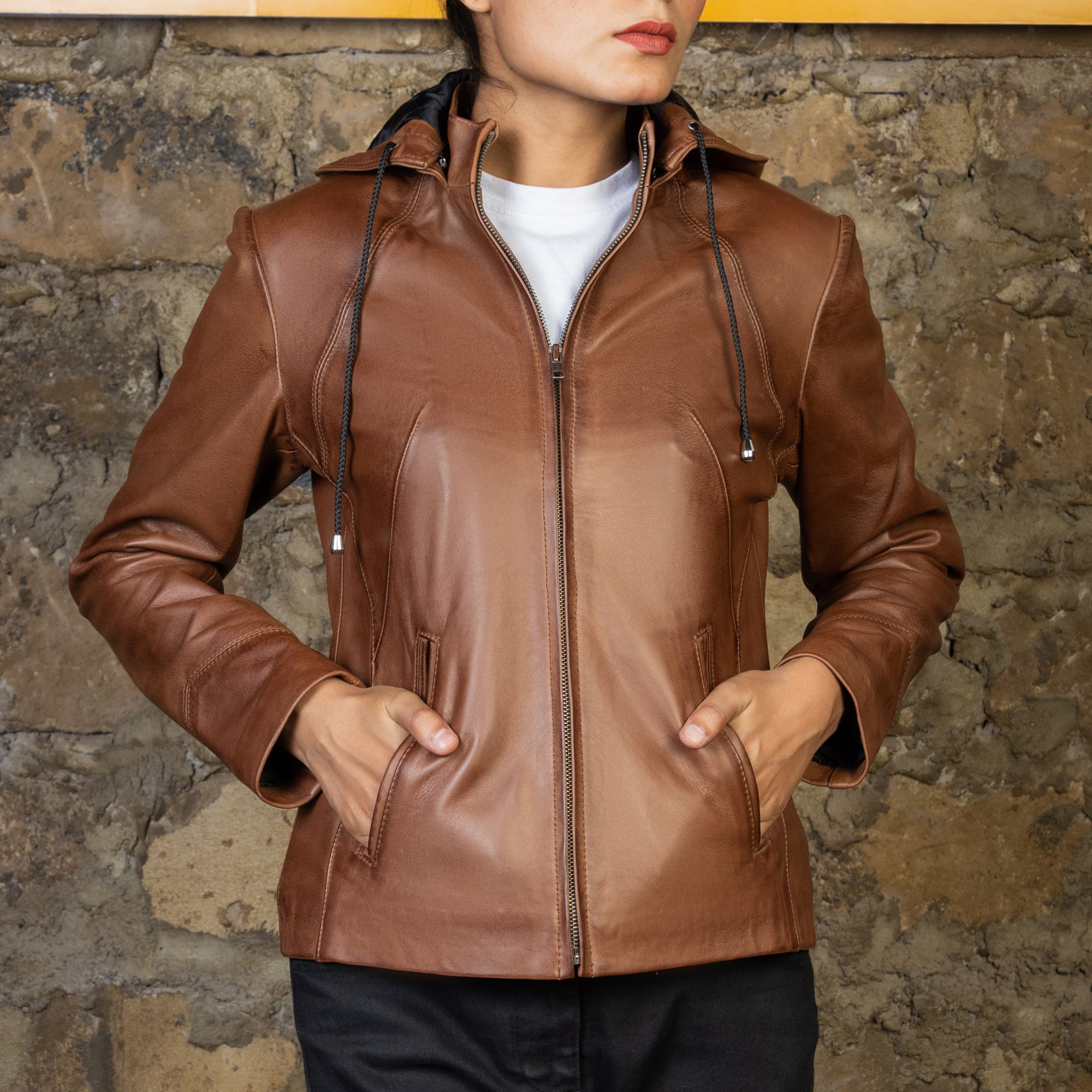 brown leather jacket plain 