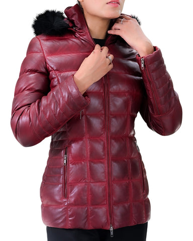 Women's Leather Puffer Jacket