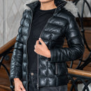 Women's Leather Puffer Jacket