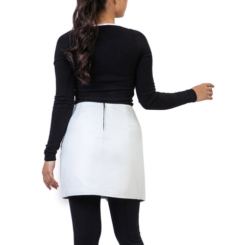 Pleated Ruched Wrap High Waisted Womens Real Leather Skirt