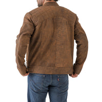 Men’s Vintage Brown Diamond Lambskin Waxed Leather Biker Jacket